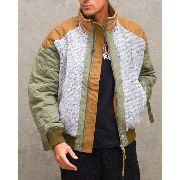 Diesel W Pow Teddy Jacket Quilted Warm Brown Green Gray NEW - Picture 1 of 16